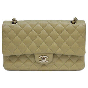 CHANEL A01112 Pistachio Green Caviar Leather Double Flap Matelassé 25 Shoulde...
